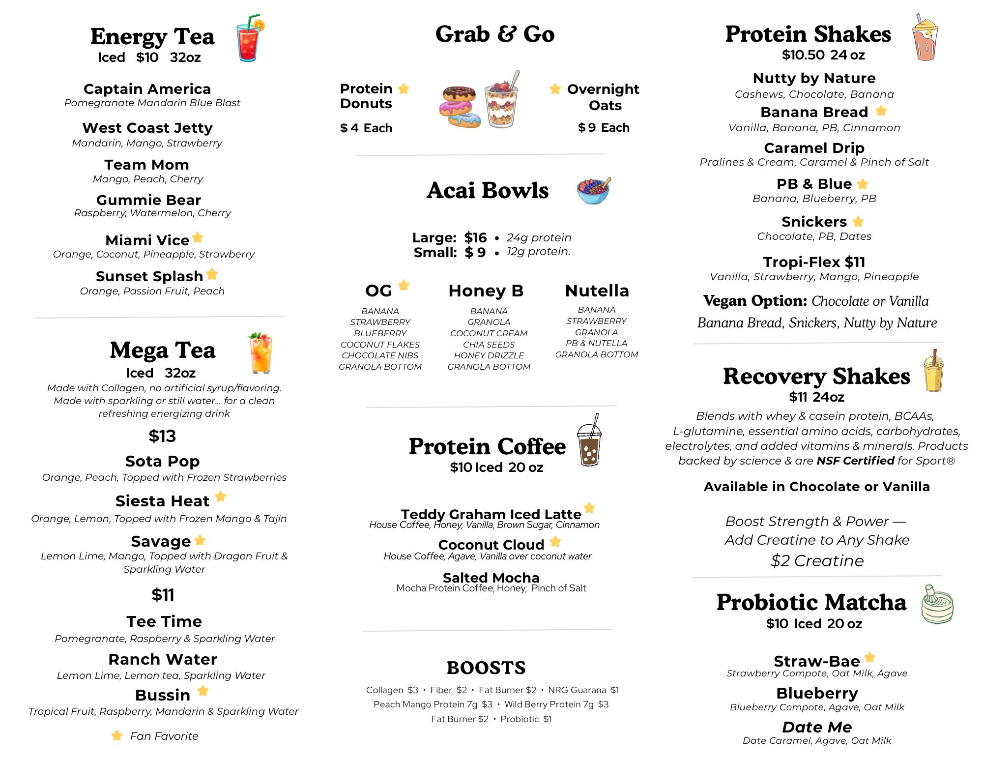 Thrive Bar menu front