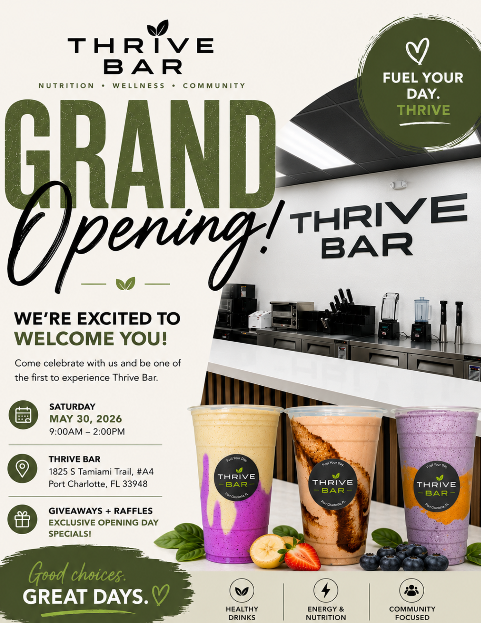 Thrive Bar interior and drinks